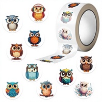 500 feuilles/rouleau, ruban adhésif PVC double face à adhésif acrylique, motif hibou de dessin animé, pour journalisation, fournitures transfrontalières