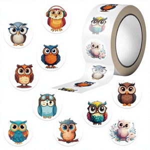 500 <span class=keywords><strong>Fogli</strong></span>/Rotolo Nastro Adesivo Acrilico Bifacciale in PVC Rotolo per Rotolo, Adesivo per Scrapbooking a Tema Gufo Cartone Animato, Forniture per Journaling - Product Image 1