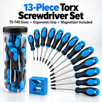 Set Obeng Torx Magnetik Profesional 13 Pcs dengan Kepala Bintang dan Sleeve untuk Grosir Global