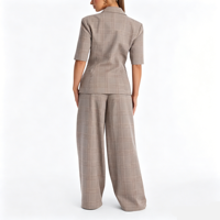 Ensemble coordonné formel de bureau pour femmes grandes tailles, motif écossais, blazer ajusté à manches trois-quarts et pantalon taille haute à jambes larges, S-6XL