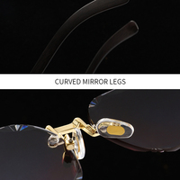 Lunettes de soleil photochromiques de luxe sans monture, verres PC taillés en diamant, style vintage rétro rectangulaire, lentilles à transition, logo personnalisé, protection UV400