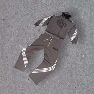 Chándales de 2 piezas personalizados de 500 Gsm Heavyweight Baggy Fleece de gran tamaño para invierno de alta calidad a rayas para hombre - Product Image 1