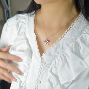 Collar con Colgante de Doble Corazón de Piedra Natural de 7mm, con Lazo, en Plata de Ley 925, Resistente al Deslustre - Product Image 5