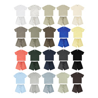 Conjunto de Camiseta y Pantalones Cortos Deportivos de Verano, Estilo Americano, Color Sólido, 305g, Manga Corta, Holgado, para Actividades al Aire Libre, 440g, Personalizado por Fábrica de Ropa