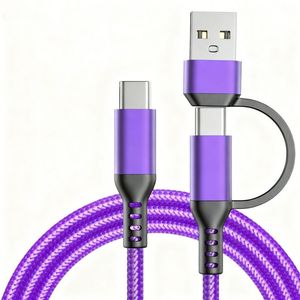 สายดาต้าไนลอน 2-in-1 USB เป็น Type-C สำหรับ Huawei สำหรับ Android สายชาร์จเร็ว 1ม. 2ม. 3ม. 3ฟุต 6ฟุต 10ฟุต - Product Image 1