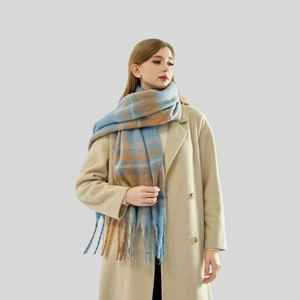 ผ้าพันคอคลุมเบาอบอุ่นกลางแจ้งฤดูใบไม้ร่วงฤดูหนาวผ้าพันคอลายสก๊อตผ้าคลุมไหล่พร้อมพู่สำหรับผู้หญิง - Product Image 2