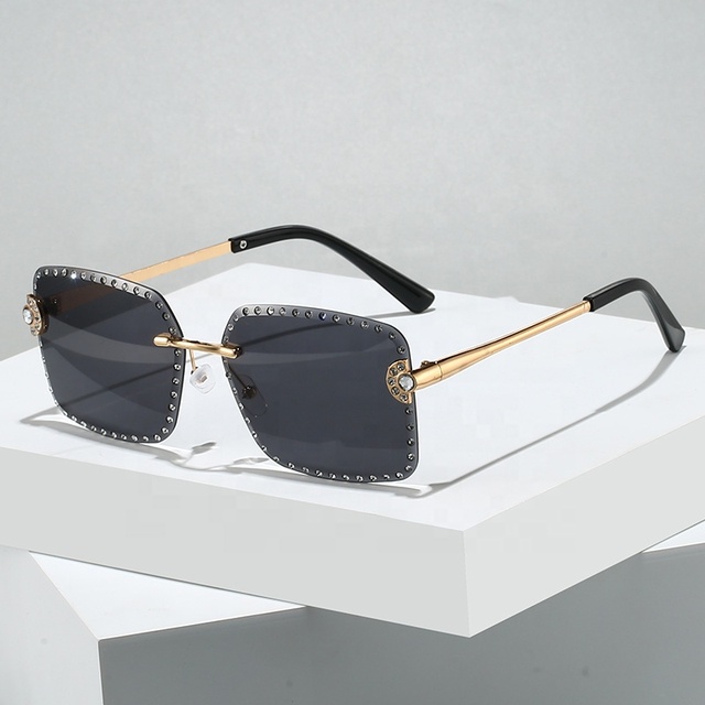 New Metal Frame Frameless Diamond UV400 Sunglasses Personalized Square Rhinestones Fashion Women's Sun Glasses