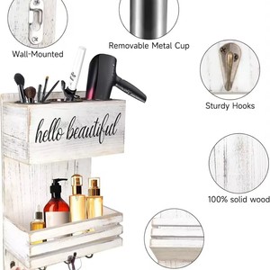Support pour sèche-cheveux, organiseur de peignes cosmétiques sans perçage, porte-gobelets de cuisine, crochets et organiseur. - Product Image 5