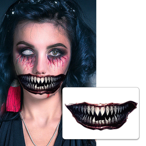 Autocollants de tatouage temporaire effrayants 160x65mm avec autocollant de visage à grande bouche effrayante pour les événements d'Halloween - Product Image 1