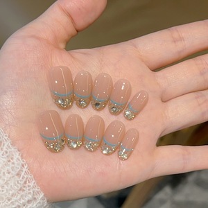 Unghie Finte Eleganti Nude con Punta Francese, Glitter Diamantato, 10 Pezzi, Fatte a Mano, Adesive, per Uso Quotidiano, Logo Personalizzabile - Product Image 5