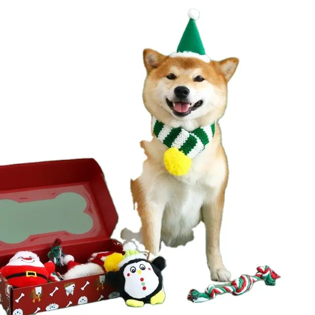 インタラクティブなペットのおもちゃセット音作りロープツリーアップルクリスマスギフトボックス犬の帽子よだれかけぬいぐるみ高齢者の仲間のための楽しいゲーム