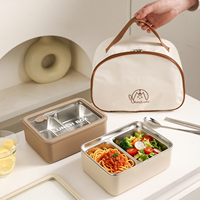 Boîte à lunch portable réutilisable et tendance en acier inoxydable 304 avec couvercle en verre visible, compatible micro-ondes, pour les employés de bureau