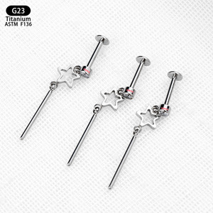 Pendientes de Titanio con Colgante de Estrella de 11 mm, G23 ASTM F136, Joyería Larga para Piercing, Moda para Fiestas - Product Image 3