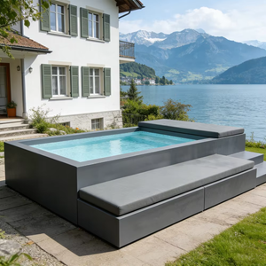 Bain à remous transparent avec jets de nage, chauffage intégré, robot nettoyeur automatique, portable, en fibre de verre, pour piscine - Product Image 4