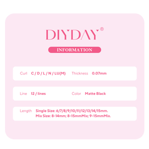 Ciglia finte DIYDAY U-YY, 12 file, 0,07 mm, C/D/L/N/<span class=keywords><strong>LU</strong></span> (M), nero opaco, morbide, fatte a mano, volume naturale - Product Image 2