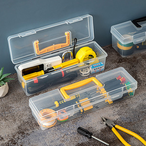 Caja de almacenamiento de herramientas transparente con asa y 6 compartimentos para herramientas y accesorios del hogar - Product Image 1