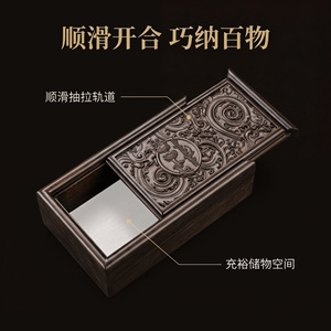 Caja de tinta Duan tallada en madera de ébano, estilo oriental rectangular, de una sola capa, para estudio, almacenamiento o joyería. - Product Image 5
