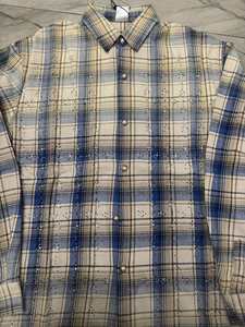 <span class=keywords><strong>Camicia</strong></span> da Uomo a Maniche Lunghe a Quadri Scozzesi in <span class=keywords><strong>Flanella</strong></span> 2025 Streetwear Personalizzata con Strass Effetto Acido e Usurato Vestibilità Ampia e Casual - Product Image 2