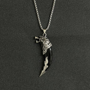 थोक विंटेज पंक फांग दांत गहने हार फैशन स्टेनलेस स्टील चेन भेड़िया दांत खोपड़ी पुरुषों के लिए - Product Image 5