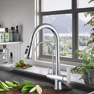 Moderno rubinetto da cucina <span class=keywords><strong>a</strong></span> ponte 304 in ottone <span class=keywords><strong>a</strong></span> <span class=keywords><strong>tre</strong></span> <span class=keywords><strong>vie</strong></span> valvola in ceramica Pull singolo manico miscelatore per acqua purificata <span class=keywords><strong>a</strong></span> caldo/freddo - Product Image 3