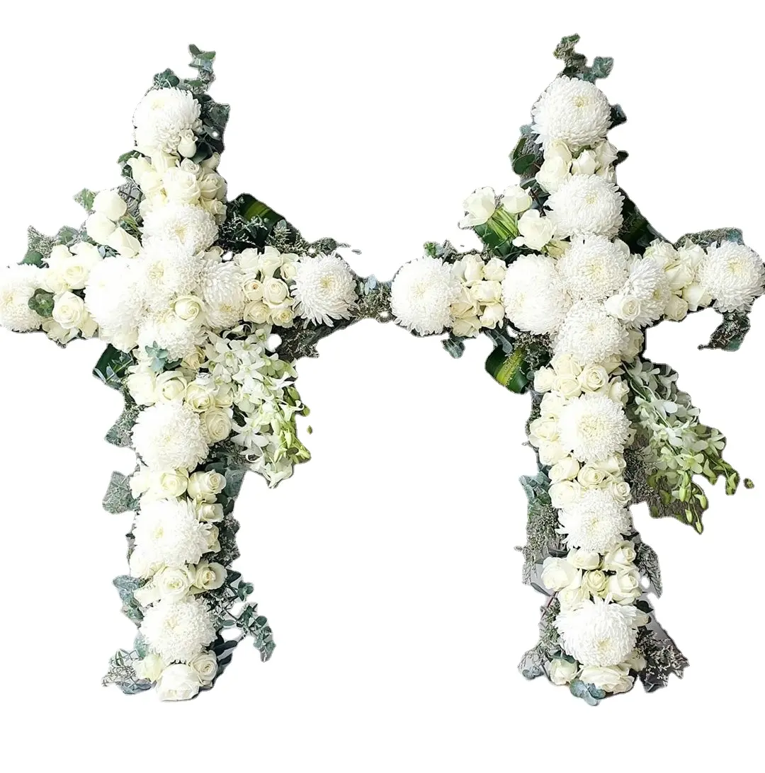 Guirnalda funeraria FCR120, decoración de flores funerarias artificiales, color blanco