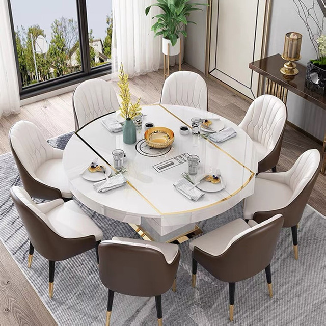 Multifunctional Retractable Folding Dining Table Induction Cooker Round Dining Table Dining Table and Chair Combination