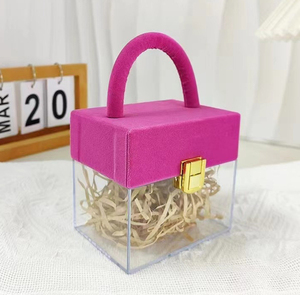 婚礼麂皮手柄透明亚克力手工礼品袋，适用于香水、眼霜和面霜，乙烯基手提盒包装 - Product Image 6