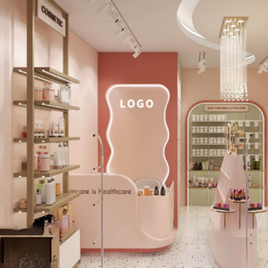 Présentoir de Comptoir de Maquillage Rose en Bois, Design Moderne pour Magasin de Cosmétiques, Présentoir de Produits de Beauté, Style LUX - Product Image 2