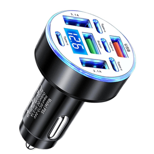 Adaptateur de chargeur de voiture USB C 8 en 1 avec affichage de la tension, <span class=keywords><strong>QC</strong></span> 4.0 PPS, multi-ports, charge super rapide avec voltmètre pour iPhone Samsung - Product Image 1