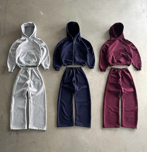 Custom Quality Two Pieces Sets Vintage Blank Hoodie And Sweatpants Sweat Track Suit Gym Zip Up Baggy Oversize Plain <strong>Tracksuit</strong> - Product Image 2