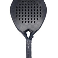 Raquette de padel en fibre de carbone mate à motif damier avec design creux pour l'absorption des chocs, taille de grip G2, sans logo, options personnalisables