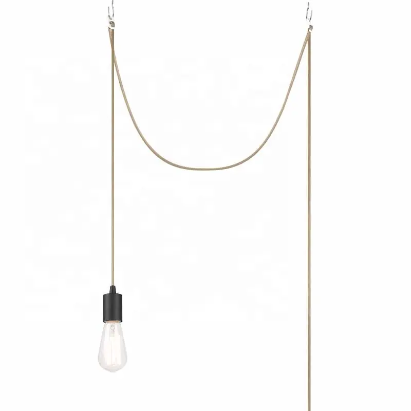 modern chandelier 1-Light Plug-In Pendant light 15-ft 180" brown Cloth Cord In-Line On/Off Rocker Switch 180"