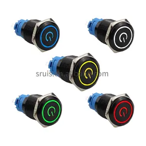 Black 12MM 16MM 19MM 22mm Waterproof Illuminated Led Light Metal Flat Momentary Push Button Switch with power mark 5V 12V 24V