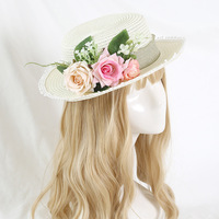 Chapeau de soleil Lolita élégant au quotidien, chapeau en fourrure à fleurs fraîches et douces, DREAM FASHION, pour femmes adultes, 48-50 cm, assorti à tout