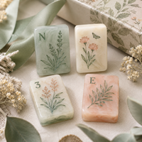 Jeu de Mahjong en Céramique Marbrée Couleur Blush avec Cartes Perle Champagne et Carte Sauvage pour Présentation sur Table