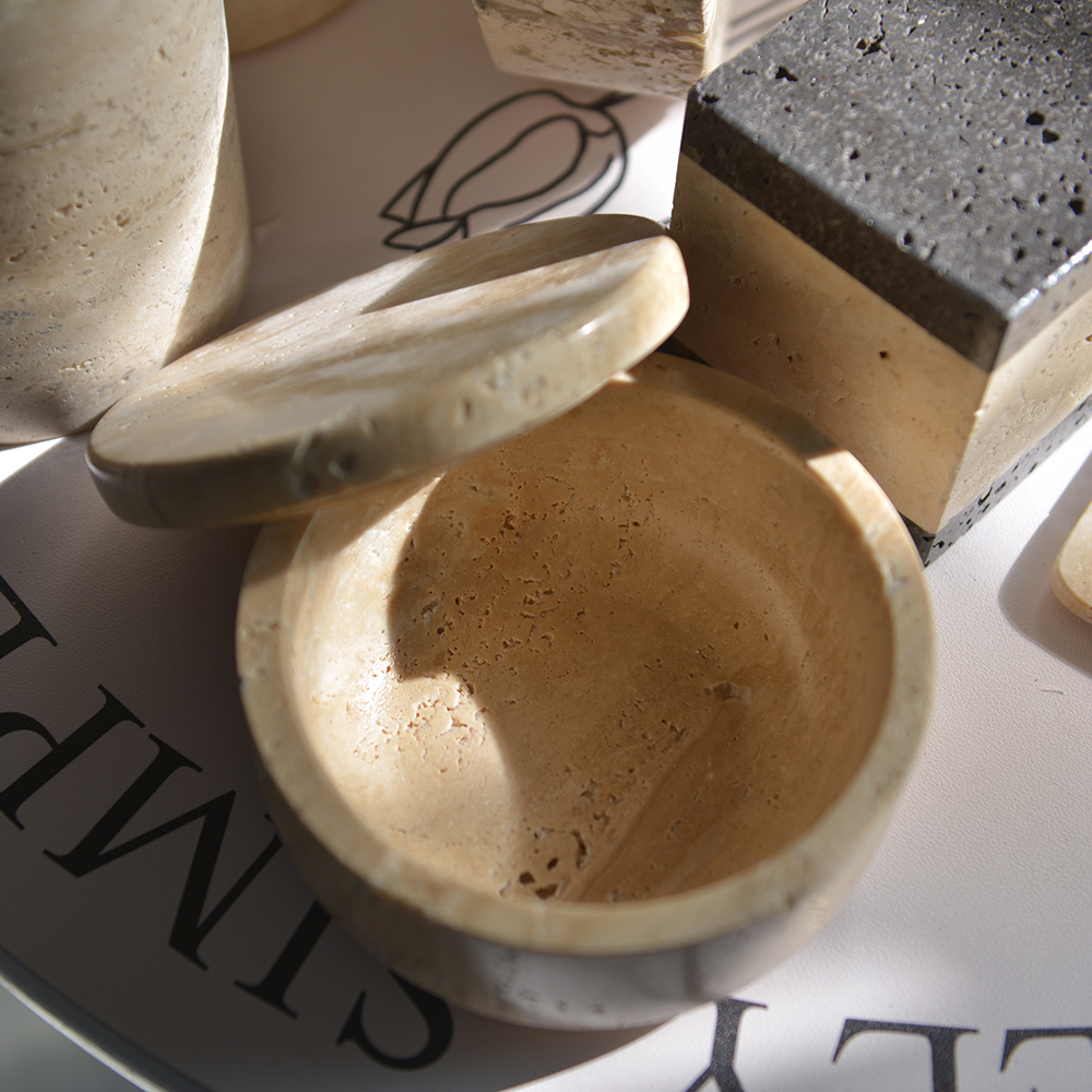 Round Travertine Marble Bowl with lid Marble Salt Sugar Spice Storage Container Jar kitchen accessories jewelry box Marble Bowl with lid Marble Salt Sugar Spice Storage Container Jar Marble Bowl,Container Jar,Round,Travertine,jewelry box,spice storage