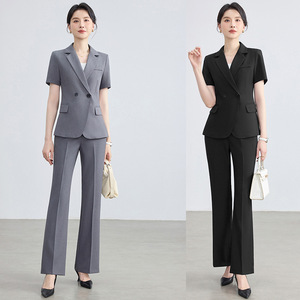 Women's Suit Set Short Sleeve Blazer Pants Formal Work Uniform Anti-Wrinkle Polyester Spandex 94.2 5.8 Commuting - Product Image 1