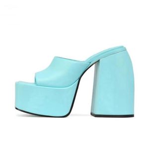 Height Increasing Designer Style Square Toe Sexy Pumps Slipper Chunky <b>Block</b> Platform Heels for Ladies - Product Image 1