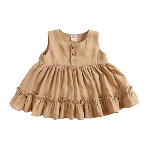 Vestido de verano para niñas, algodón y lino, chaleco para niñas, falda con volantes, enagua, falda de princesa, pantalones de pan, conjunto de ropa Bloomer para bebés - Product Image 3