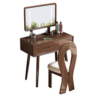 Coiffeuse en bois véritable avec miroir pour petite chambre, meuble de rangement intégré de style nordique minimaliste