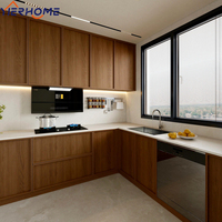 Solution complète de cuisine modulaire intelligente et écologique en gros, armoire de cuisine en aggloméré mélaminé avec îlot central