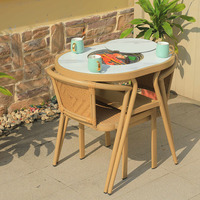 Ensemble de salle à manger d'extérieur compact en aluminium et rotin moderne 3 pièces, table de barbecue, 2 chaises - résistant aux intempéries, pour jardin et salon