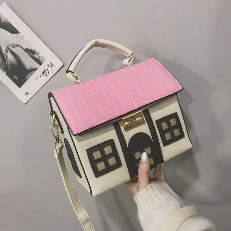 Women's Fashion Personality House Shaped Messenger Bags PU Leather Crossbody Shoulder Casual Purse And Handbag