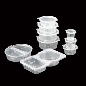 Saizhuo Plastic Restaurant Supply 0.75/1/1.5/2/3/4/5 Oz Multi Clear Disposable Hinged Plastic Sauce Cup For Takeaway