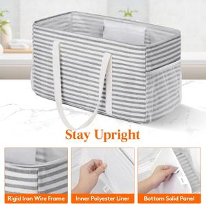 Extra Large Cast Iron <b>Foldable</b> Reusable Tote <b>Bag</b> Metal Wire Frame Handles 46L Capacity Gray Classic 1 Pack for Storage <b>Beach</b> - Product Image 3