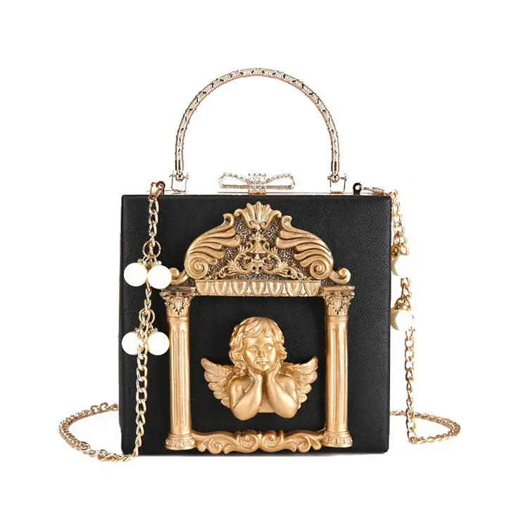 Bolso pequeño de estilo barroco para mujer, bolsa de hombro con cadena, en relieve de Ángel, novedad de 2021