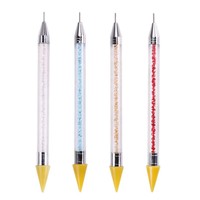 1 unidad de herramienta de uñas de doble cabezal: bolígrafo de cera para puntear de acrílico y metal, pincel para uñas, aplicador de cristales y pedrería, punzón de puntos DIY