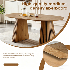 Wooden Dining <b>Table</b> Oval Slatted Base Modern Design Living Room Furniture - Product Image 6