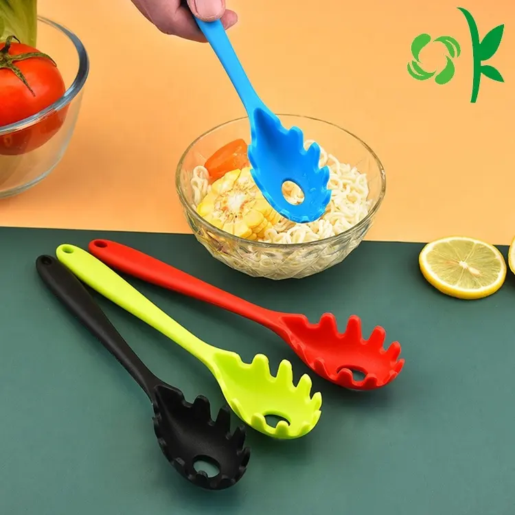 Oksilicone utensílio de cozinha reutilizável para servir macarrão e macarrão, garfo antiaderente de silicone, colher de silicone para servir