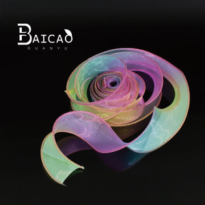 Buntes Farbverlauf-Meerjungfrauen-Tüllband, Satinband 4cm, Regenbogen-Satinband (Große Rolle), Handgemachtes DIY-Blumenband - Product Image 4